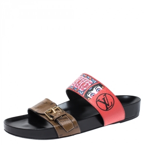Louis Vuitton Brown/Red Floral Print and Monogram Canvas Bom Dia Flat Sandals Size 40