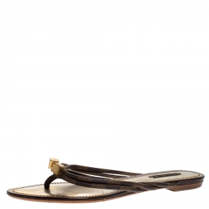 Pre Owned Louis Vuitton Damier Ebene Feel Free Thong Slide Flats Size 39.5