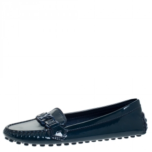 Pre Owned Louis Vuitton Dark Teal Patent Leather Oxford Loafers Size 39