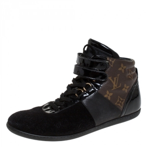 Louis Vuitton Black/Brown Monogram Canvas/Leather and Suede Move Up Sneaker Boots Size 38