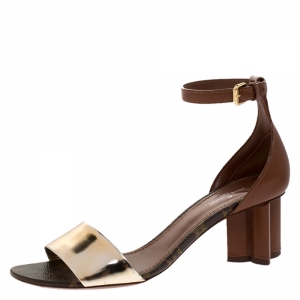 Louis Vuitton Gold/Brown Monogram Leather Odyssey Sandals Size 36.5