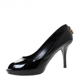 مملوكة مسبقًا Louis Vuitton Black Patent Leather Oh Really! Peep Toe Platform Pumps Size 39