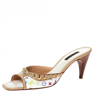 Pre Owned Louis Vuitton White Multicolore Monogram Canvas Slide Sandals Size 38