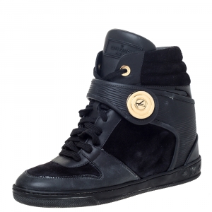 Louis Vuitton Black Suede and Epi Leather Wedge Sneakers Size 38
