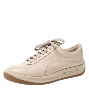 Louis Vuitton Cream Leather Platform Low Top Sneakers Size 37