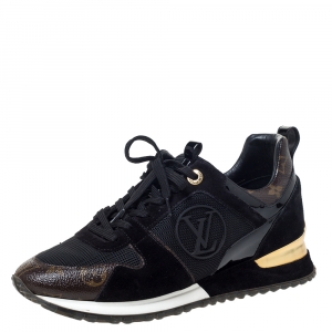 Pre Owned Louis Vuitton Monogram Canvas and Two Tone Mesh Run Away Lace Up Sneakers Size 38