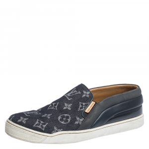 Louis Vuitton Blue Monogram Denim Tempo Slip On Sneakers Size 39