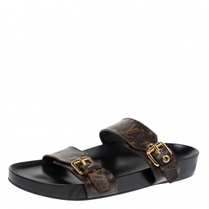 Pre Owned Louis Vuitton Brown Monogram Canvas Bom Dia Flat Slides Size 41