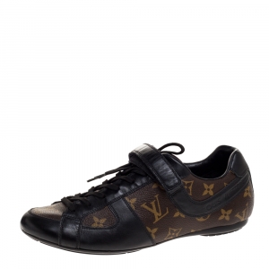 Louis Vuitton Brown/Black Leather And Monogram Canvas Globe Trotter Sneakers Size 39