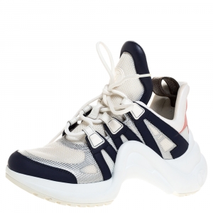 Louis Vuitton White/Blue Leather And Mesh Archlight Lace Up Sneakers Size 35.5