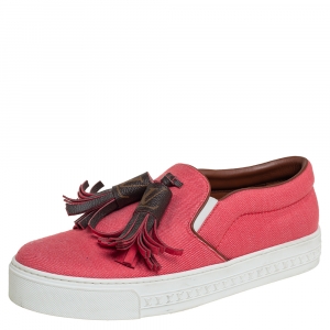 Louis Vuitton Pink Fabric And Monogram Canvas Destination Slip On Sneakers Size 38.5