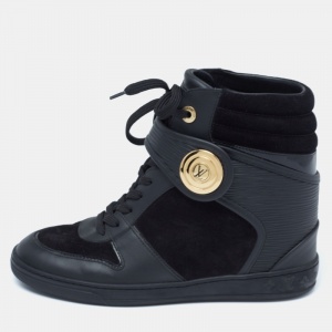 مملوكة مسبقًا Louis Vuitton Black Epi Leather And Suede Wedge High-Top Sneakers Size 37.5