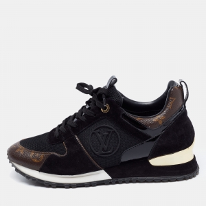 Louis Vuitton Black/Brown Monogram Coated Canvas and Suede Run Away Sneakers Size 39