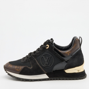Louis Vuitton Black Suede, Mesh and Monogram Canvas Run Away Sneakers Size 37