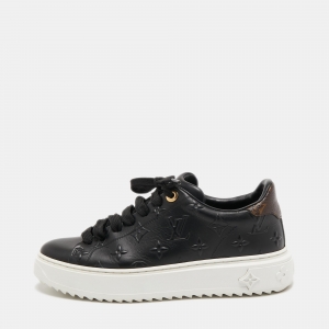 Louis Vuitton Black Monogram Embossed Leather Time Out Sneakers Size 36.5