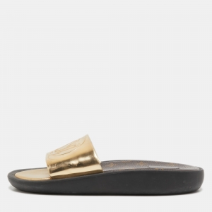 Louis Vuitton Gold Leather Sunbath Flat Slides Size 38