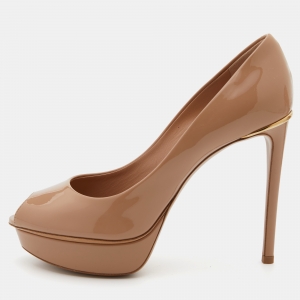 Pre Owned Louis Vuitton Beige Patent Leather Eyeline Peep Toe Platform Pumps Size 37