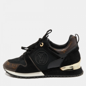 Louis Vuitton Brown/Black Monogram Suede and Canvas Run Away Sneakers Size 38