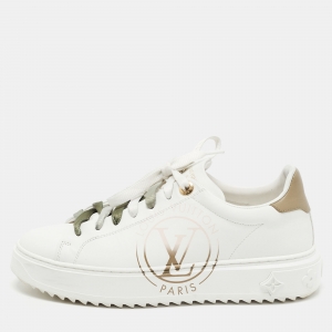 Louis Vuitton White/Green Leather Time Out Sneakers Size 37