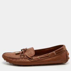 Louis Vuitton Brown Monogram Leather Gloria Slip On Loafers Size 38