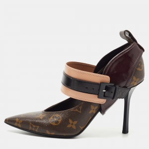 Louis Vuitton Brown Monogram Canvas and Leather Pointed Toe Pumps Size 38