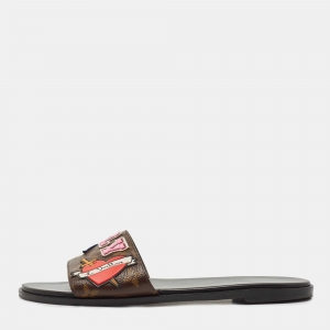 Louis Vuitton Brown Canvas Love Logo Slide Flats Size 39.5