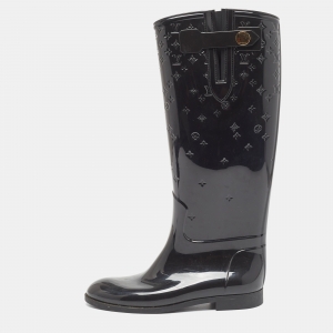 Louis Vuitton Black Monogram Rubber Rain Boots Size 39