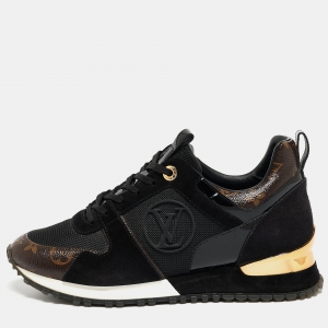 Louis Vuitton Black/Brown Monogram Canvas, Suede and Mesh Run Away Low Top Sneakers Size 37