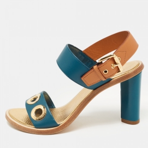 Louis Vuitton Teal/Brown Leather Ankle Strap Sandals Size 37