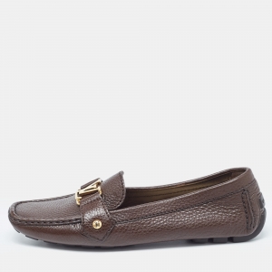 Pre Owned Louis Vuitton Brown Leather Monte Carlo Loafers Size 39.5