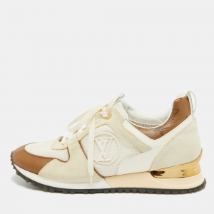 Louis Vuitton White/Brown Mesh and Monogram Reverse Canvas Run Away Sneakers Size 39