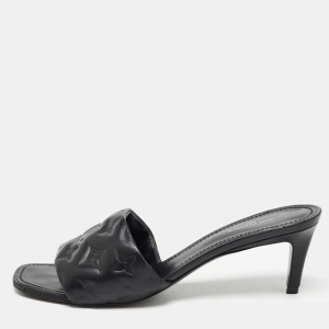 Louis Vuitton Black Monogram Embossed Leather Revival Slide Sandals Size 40