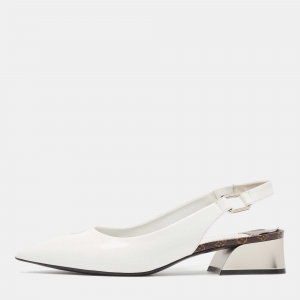 Louis Vuitton White Brushed Leather Slingback Pumps Size 38