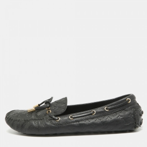 Louis Vuitton Black Monogram Empreinte Leather Gloria Loafers Size 40