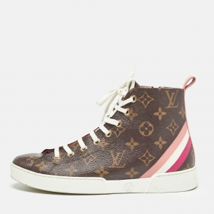 Louis Vuitton Brown Monogram Canvas and Leather High Top Sneakers Size 37