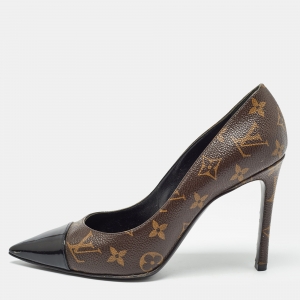Pre Owned Louis Vuitton Brown/Black Monogram Canvas and Patent Fetish Pumps Size 40