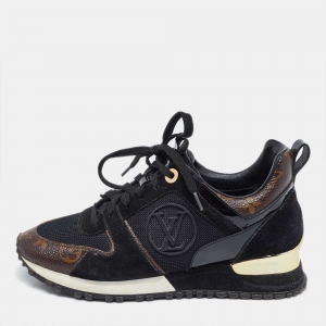 Louis Vuitton Brown/Black Mesh and Monogram Canvas Run Away Low Top Sneakers Size 36