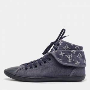 Louis Vuitton Navy Blue Monogram Denim Brea High Top Sneakers Size 40