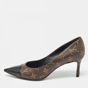 Pre Owned Louis Vuitton Brown/Black Monogram Canvas and Patent Cherie Pumps Size 39