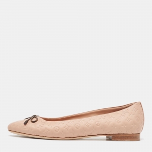 Pre Owned Louis Vuitton Beige Monogram Embossed Leather Nina Ballet Flats Size 40