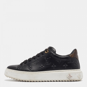 Pre Owned Louis Vuitton Black Monogram Debossed Leather Time Out Sneakers Size 38