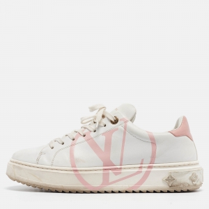 Louis Vuitton White/Pink Leather Time Out Sneakers Size 41