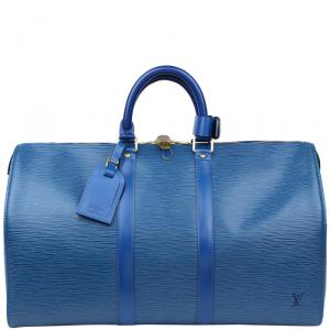 Pre Owned Louis Vuitton Toledo Blue Epi Leather Keepall 45 Bag