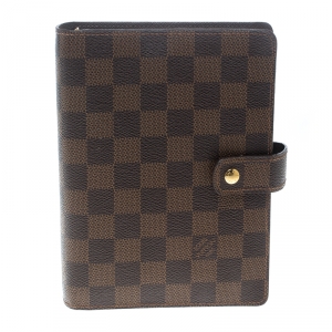 Pre Owned Louis Vuitton Damier Ebene Canvas Medium Ring Agenda Cover