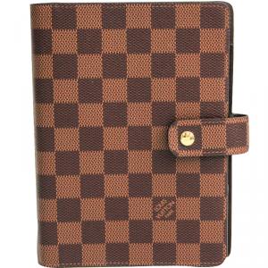 Pre Owned Louis Vuitton Damier Ebene Canvas Medium Ring Agenda Cover