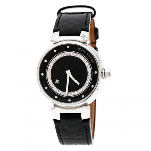 Louis Vuitton Black Stainless Steel Tambour Q1319 Women's Wristwatch 34 mm