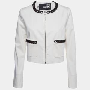 Love Moschino White Cotton Chain Detail Cropped Jacket M