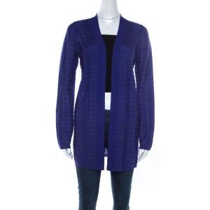 Pre Owned M Missoni Royal Blue Chevron Paneled Wool Knit Cardigan M