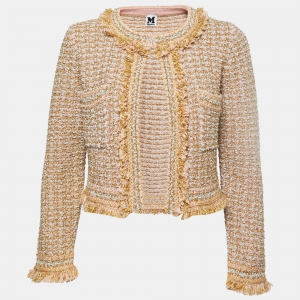 M Missoni Gold/Multicolor Knit Cropped Tweed Jacket S