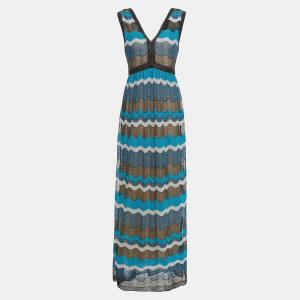 Pre Owned M Missoni Blue Lurex Knit Sleeveless Maxi Dress L (IT 44)